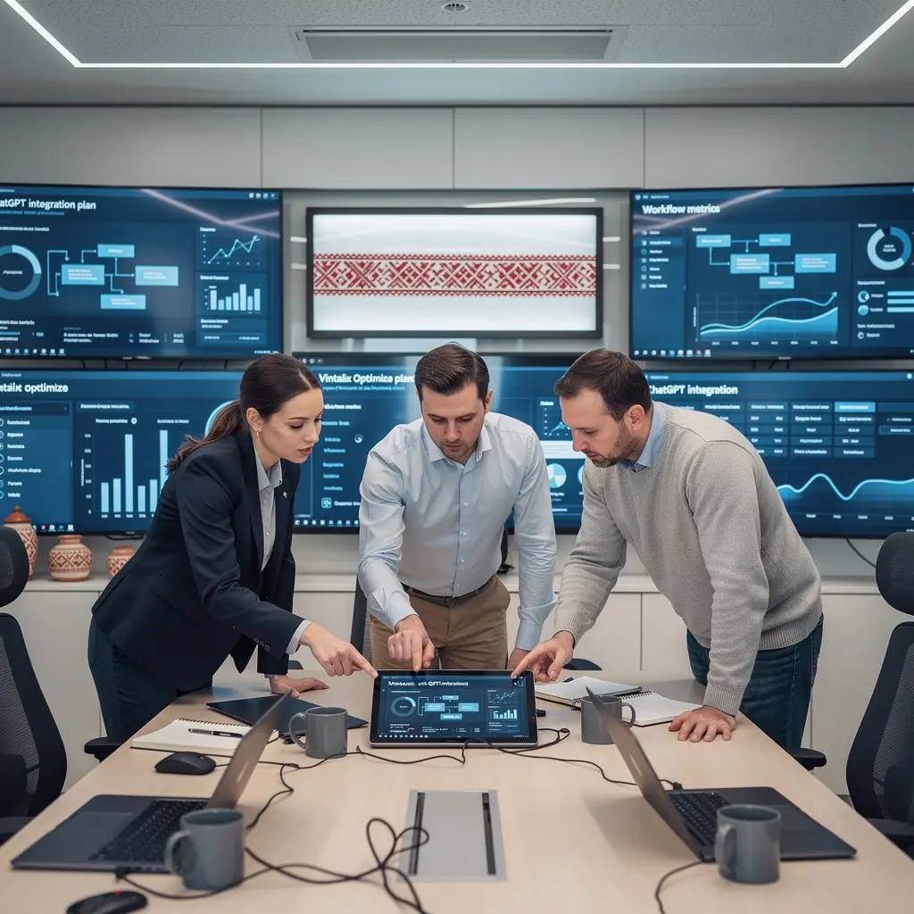 Grafisks attēls, kas ilustrē datu plūsmu un analīzi uzņēmuma vidē.