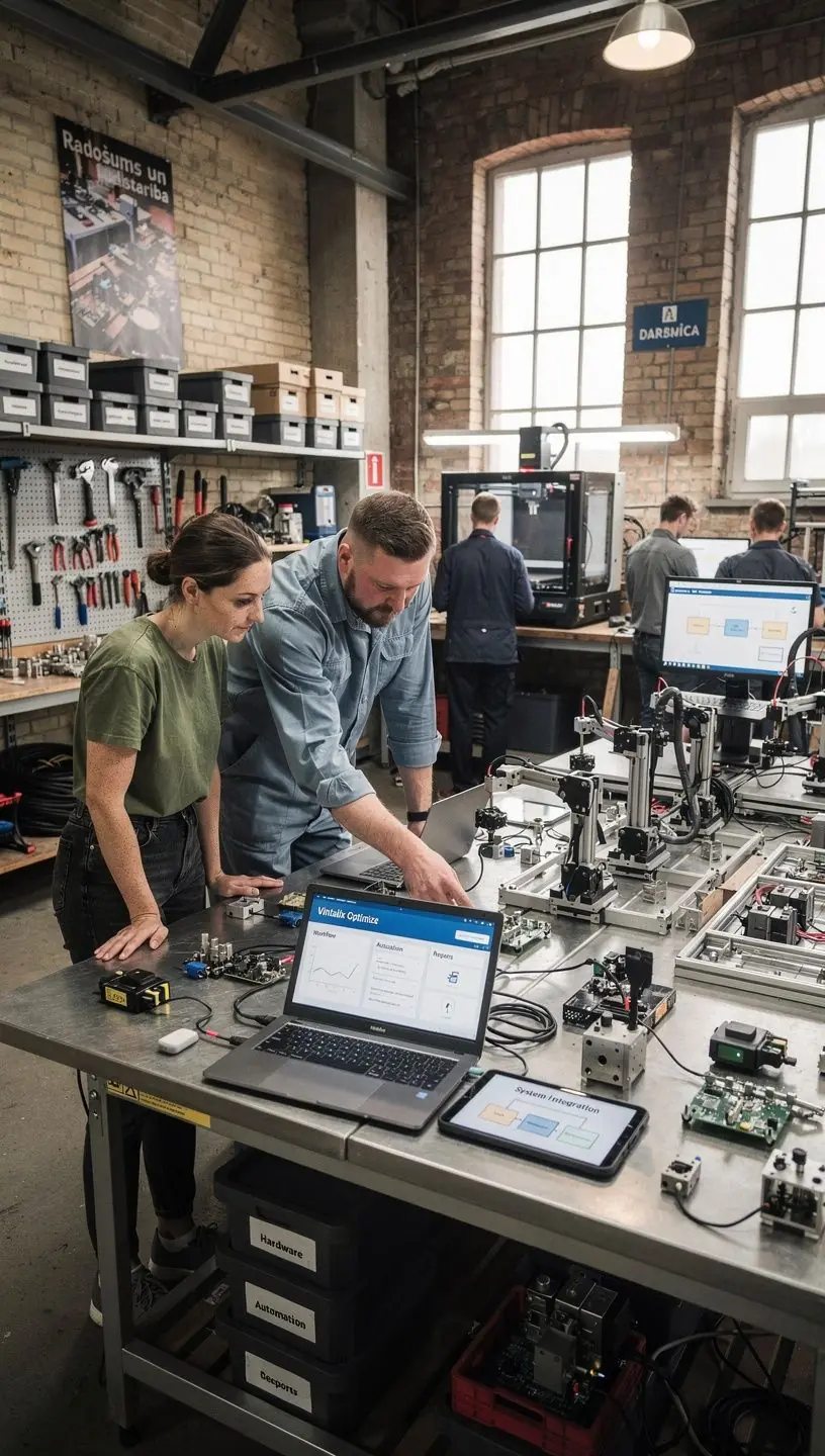 Uzņēmuma darbinieki, izmantojot AI rīkus, lai uzlabotu sadarbību un darba efektivitāti.